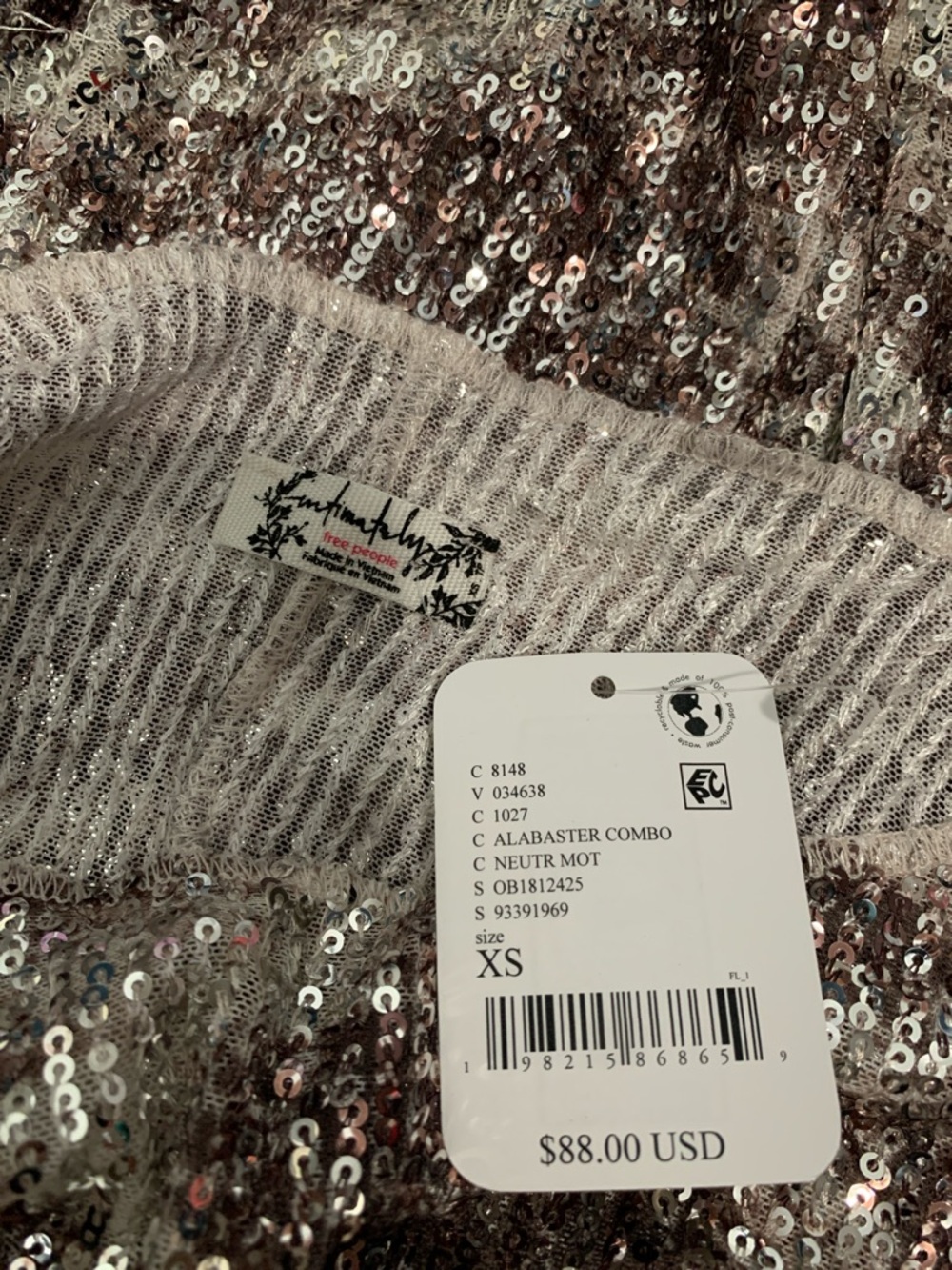 Free People Gold Rush Long Sleeve Sequin Top NWT Alabaster Brown White Silver - Picture 8 of 10